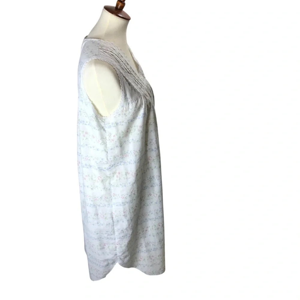 Vintage Cotton Night Gown Dress Floral Sz Small Lace Trim Sleeveless Cottagecore - Picture 6 of 8